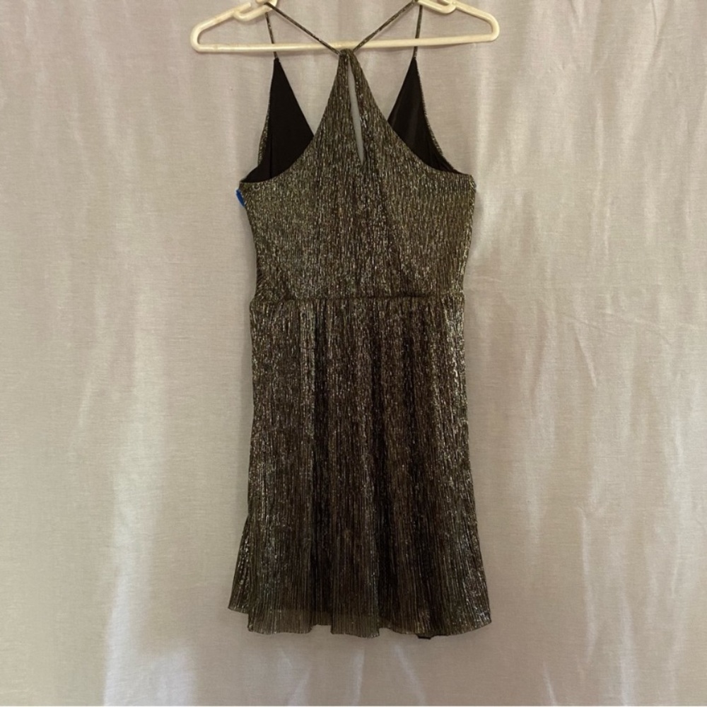 Express Shimmer Mini black and gold V Neck layered party dress Size S - Picture 6 of 9